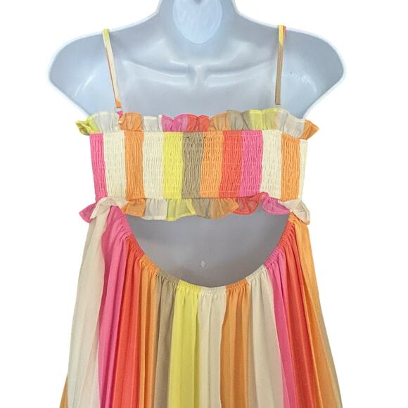 Vici Rainbow Maxi Dress Size S Smocked Cutout Pleated Resort Style - Picture 7 of 11